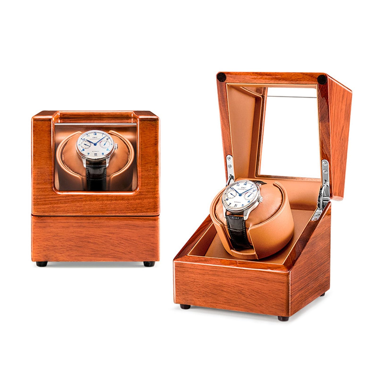 MYUYEE Single Automatic Watch Winder Wood Shell Piano Paint Exterior With Soft Flexible Watch Pillow And Quiet (Brown-1+0)