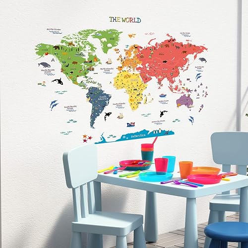 Miniatura 2 de HomeEvolution Calcomanías de pared grandes extraíbles para niños, diseño de mapa del mundo, para guardería, dormitorio, sala de estar