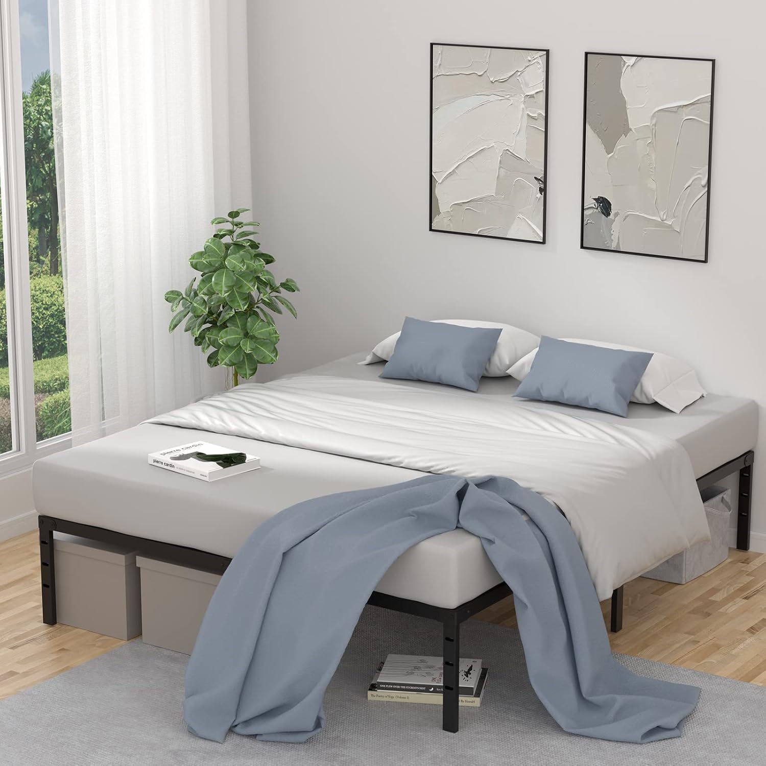 Full Size Bed Frame 14 Inch Heavy Duty Metal Platform Bed Mattress Foundation Support No Box Spring Need, Black