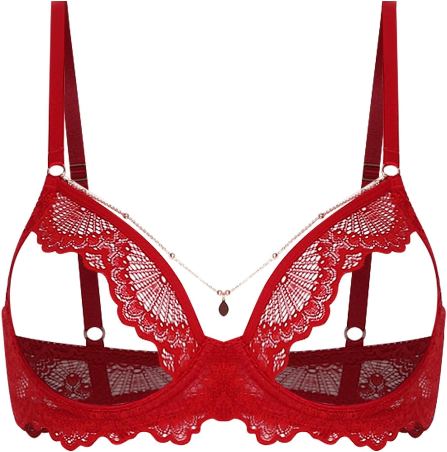Women's Sexy Lingerie Bras Lace Nipple Split Bralette Wire-Free Unlined Bra Top