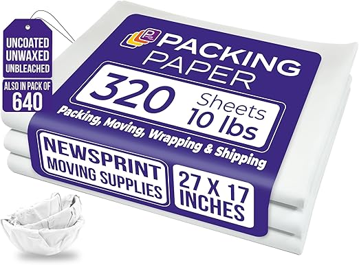 Purple Papers White Bulk Packing Paper | 320 sheets | 27" x 17" | 10 lb | Sheets for Moving - Newsprint Paper - Must Have in Your Moving Supplies | Newsprint Papers | Packaging Paper