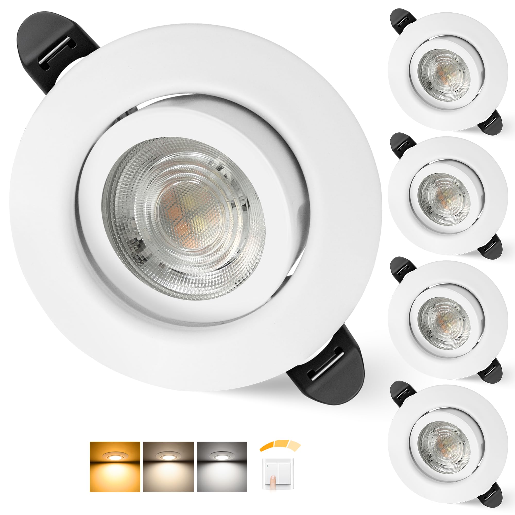 Aulaiyi LED Einbaustrahler 230V Dimmbar 65-80mm, 5.5W IP44 LED Spot Ultra Flach, 3000K/4000K/6000K Deckenspots, Einbauleuchten für Badezimmer Wohnzimmer