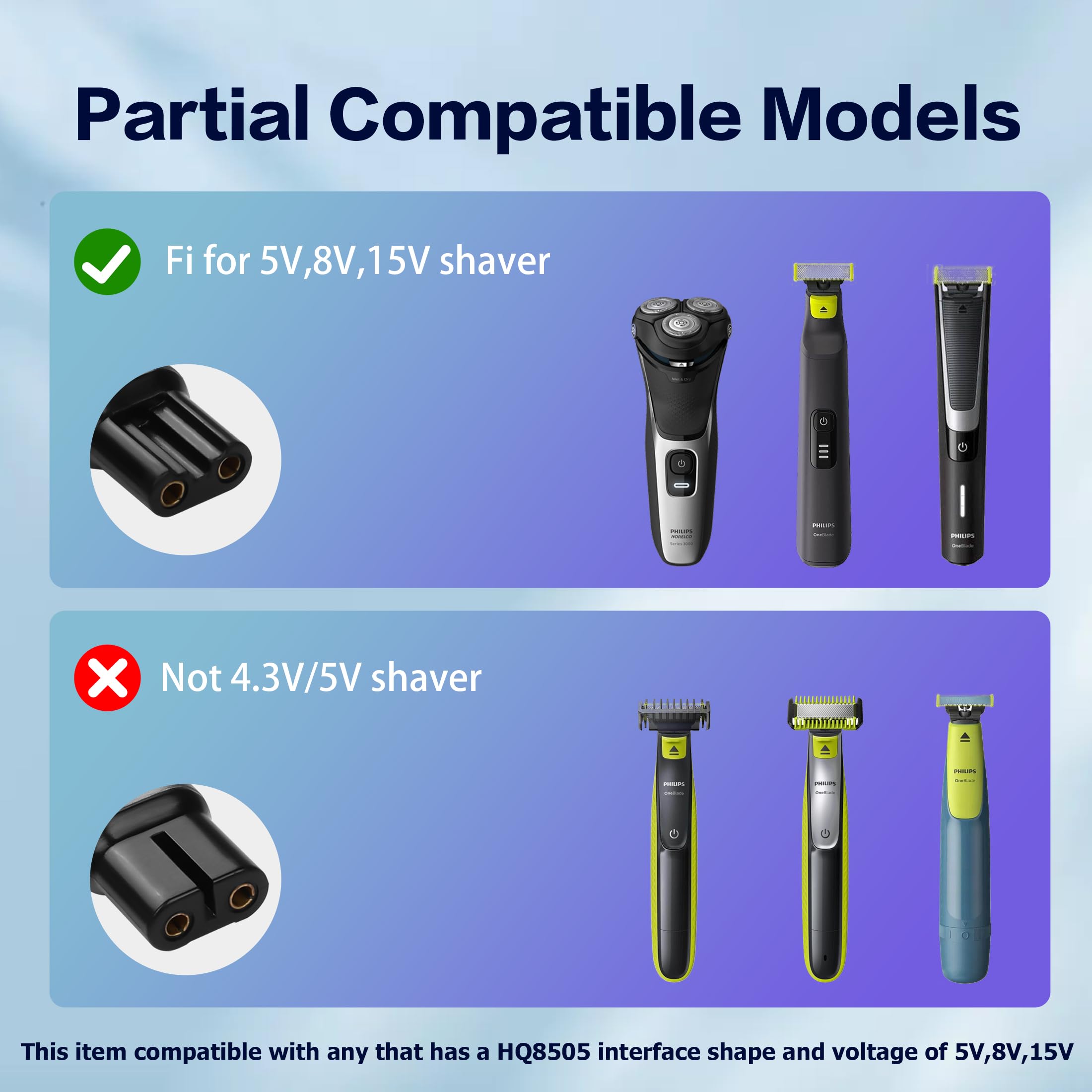 YAODHAOD Kompatybilna z Oneblade ładowarka PD, adapter 5 V, 8 V, 15 V, kompatybilna z Philips Norelco QP2520, QP2515, QP2620, A00390, HQ850, QP2530, konwerter USB-C (8 V-QP2503)
