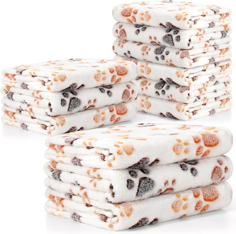 Manta para Cães e Gatos em Fleece Macio com Estampa de Patinhas Tegeme, 12 Unidades