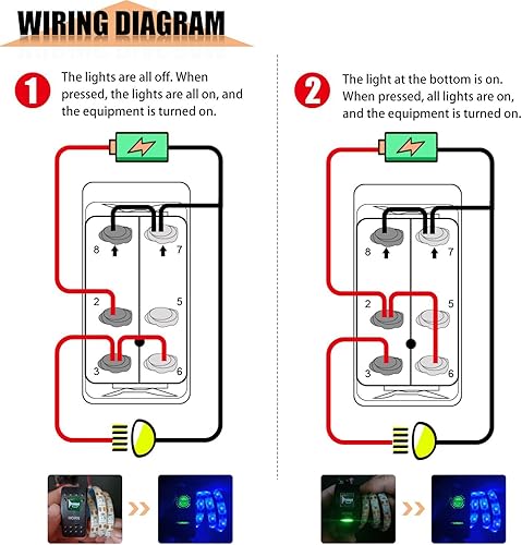 Miniatura 3 de Twidec Momentary Horn Rocker Interruptor de palanca SPST 5 Pin 20A 12V 24VDC ON Off Luz LED roja Interruptor de botón pulsador Bar Coche con cables