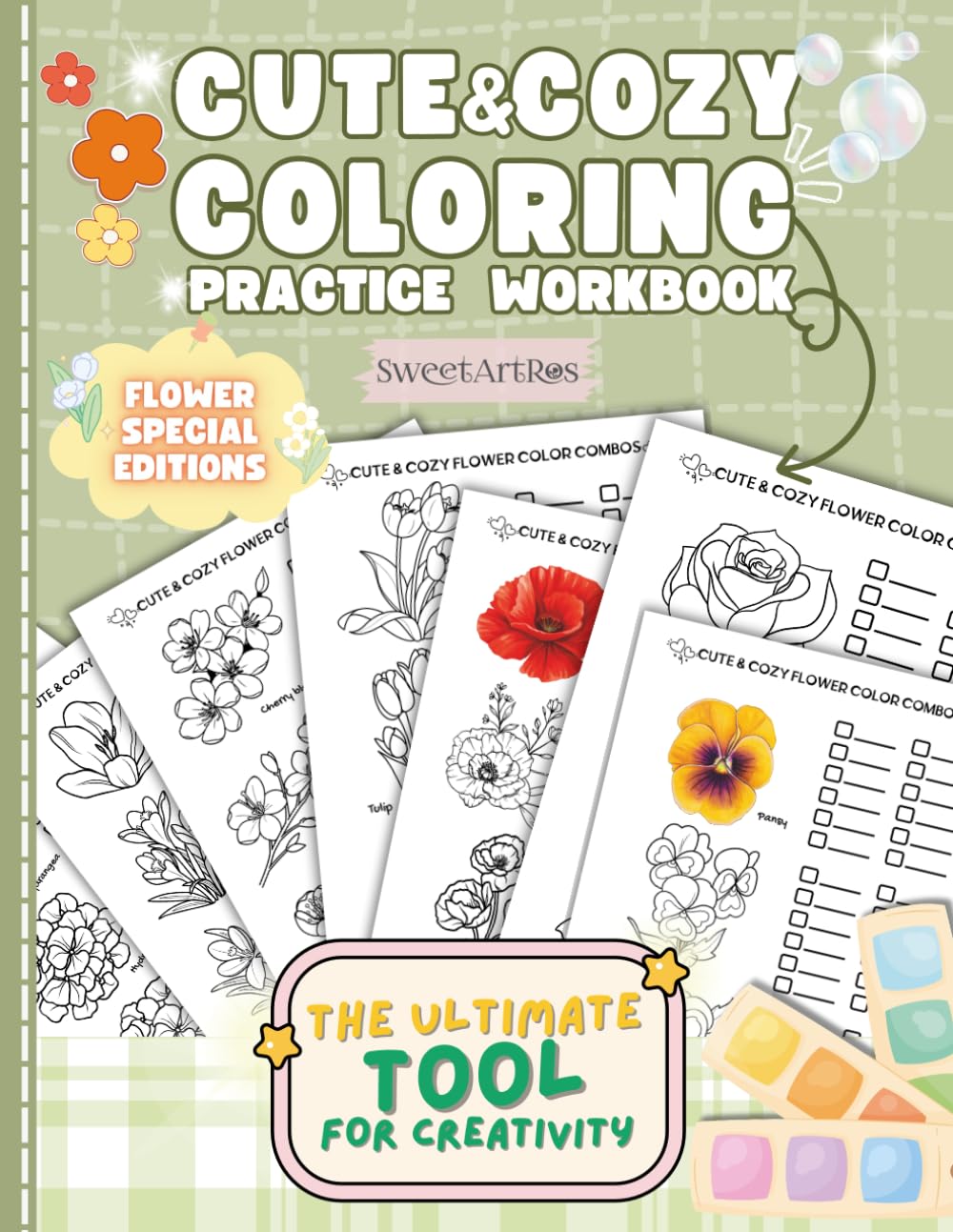Cute & Cozy Coloring Practice Workbook: Flower Edition: Floral Templates for Blending, Shading, and Recording Color Combos with Markers, Colored Pencils, and Coloring Supplies