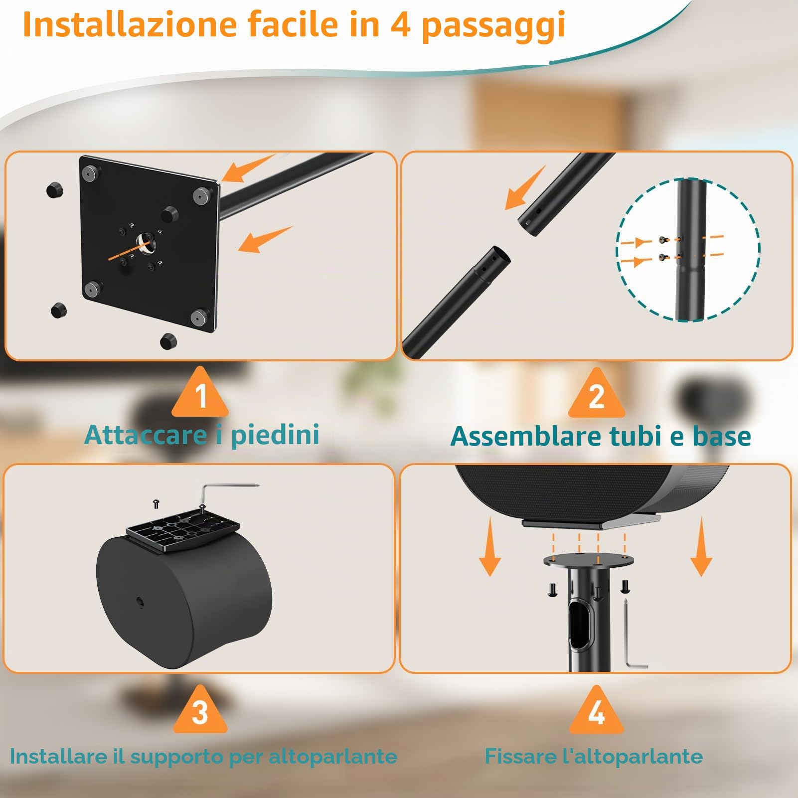 ELIVED Supporti per altoparlanti per Sonos Era 300, altezza 807 mm, supporto per altoparlante fino a 5 kg, supporto per altoparlanti surround con 2 tipi di cuscinetti per piedi, gestione dei cavi, 1