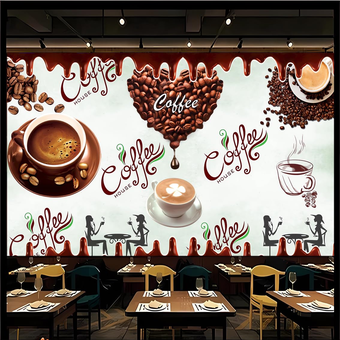 Dskjoviality Coffee Shop-6 3D Coffee Shop Wallpaper Coffee Shop Decor Peel And Stick Mural Self-Adhesive Large Mural Custom Size Applicable To The Coffee Shop Fast Food Restaurant Tea Shop