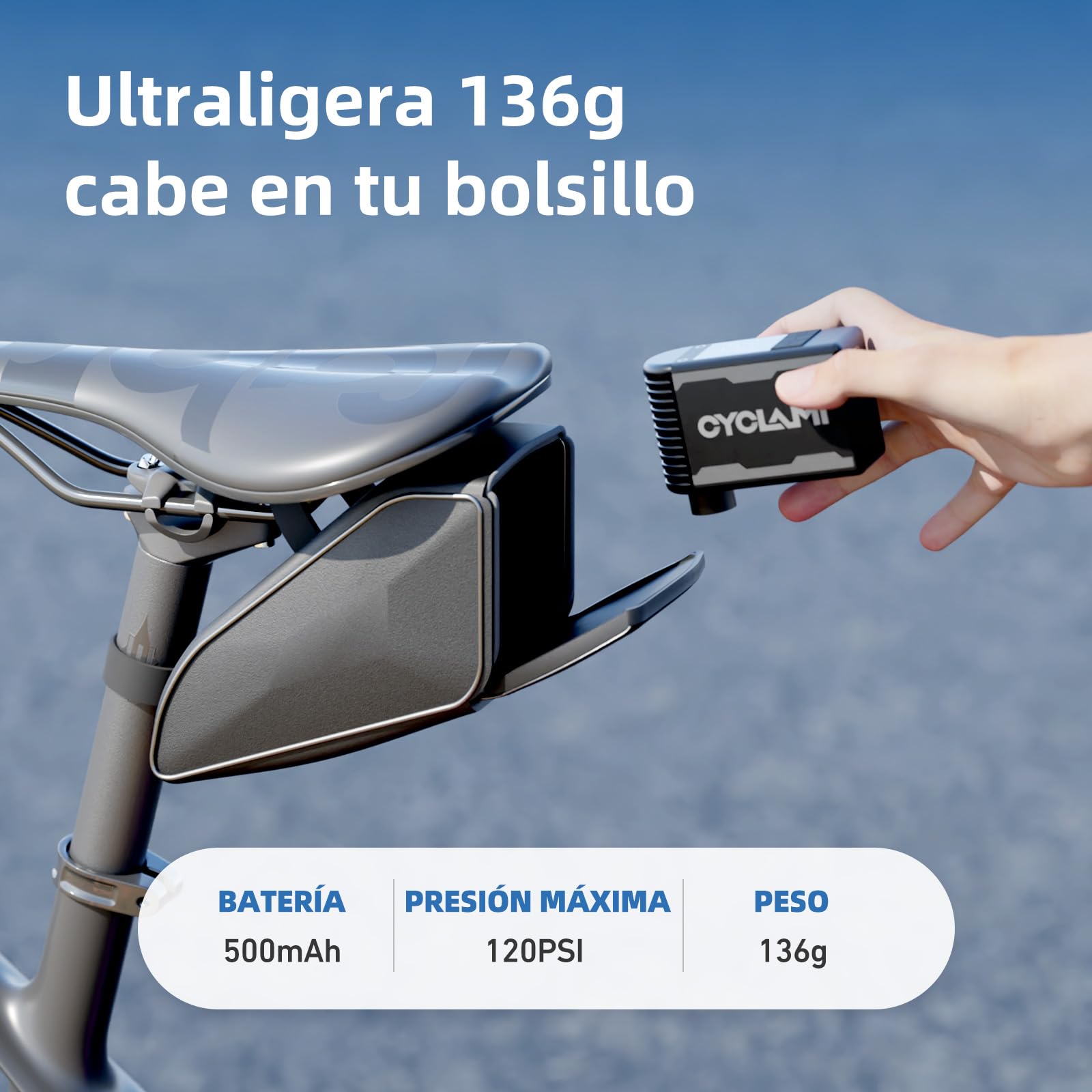A2S Bomba de Bicicleta 120PSI Mini Eléctrico de la Bicicleta con Manómetro Digital Bomba Portátil Parada Automática con Válvulas Presta y Schrader para Bicicletas de Carretera y de Montaña