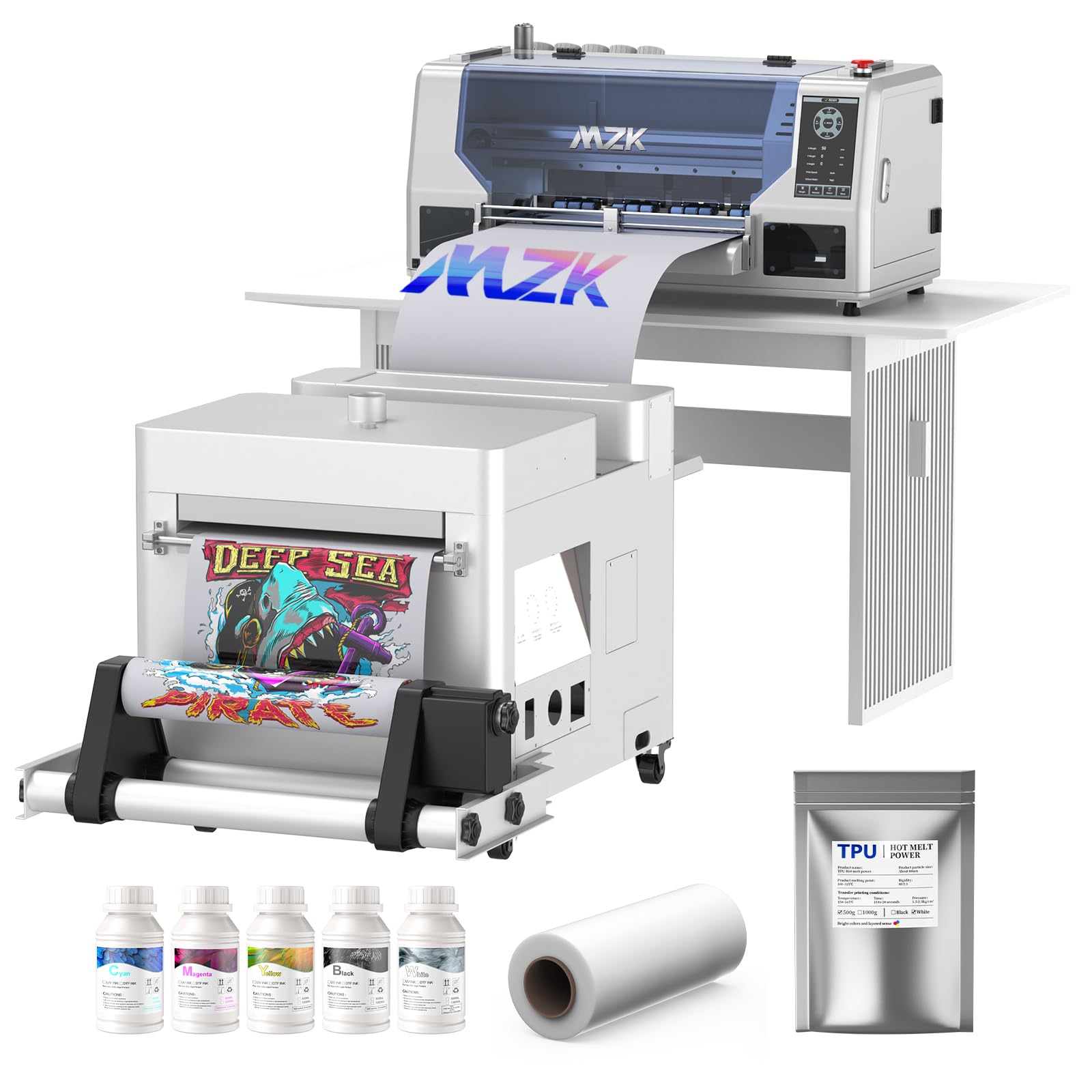 MZK A3 Plus DTF Printer Dual XP600 Printheads,high-Speed 13+ Inch Transfer Film with 7 Inch LED Large Multi-Function Fouch Screen, (Printer+Powder Shaker)