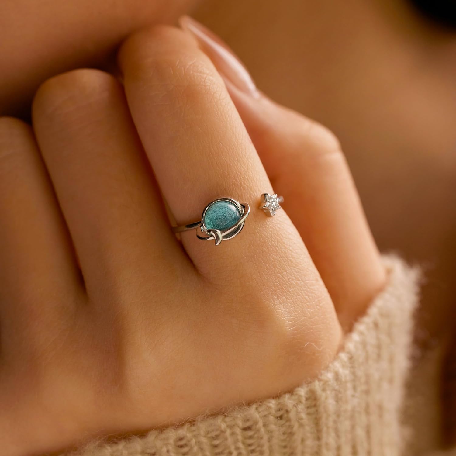To My Daughter Fidget Ring 925 Sterling Silver Anxiety Spinner Planet Rings for Women Blue Moon Star Cubic Zirconia Ring Open Adjustable Ring Jewelry Birthday Ramadan Valentines Jewelry Gifts - Image 3