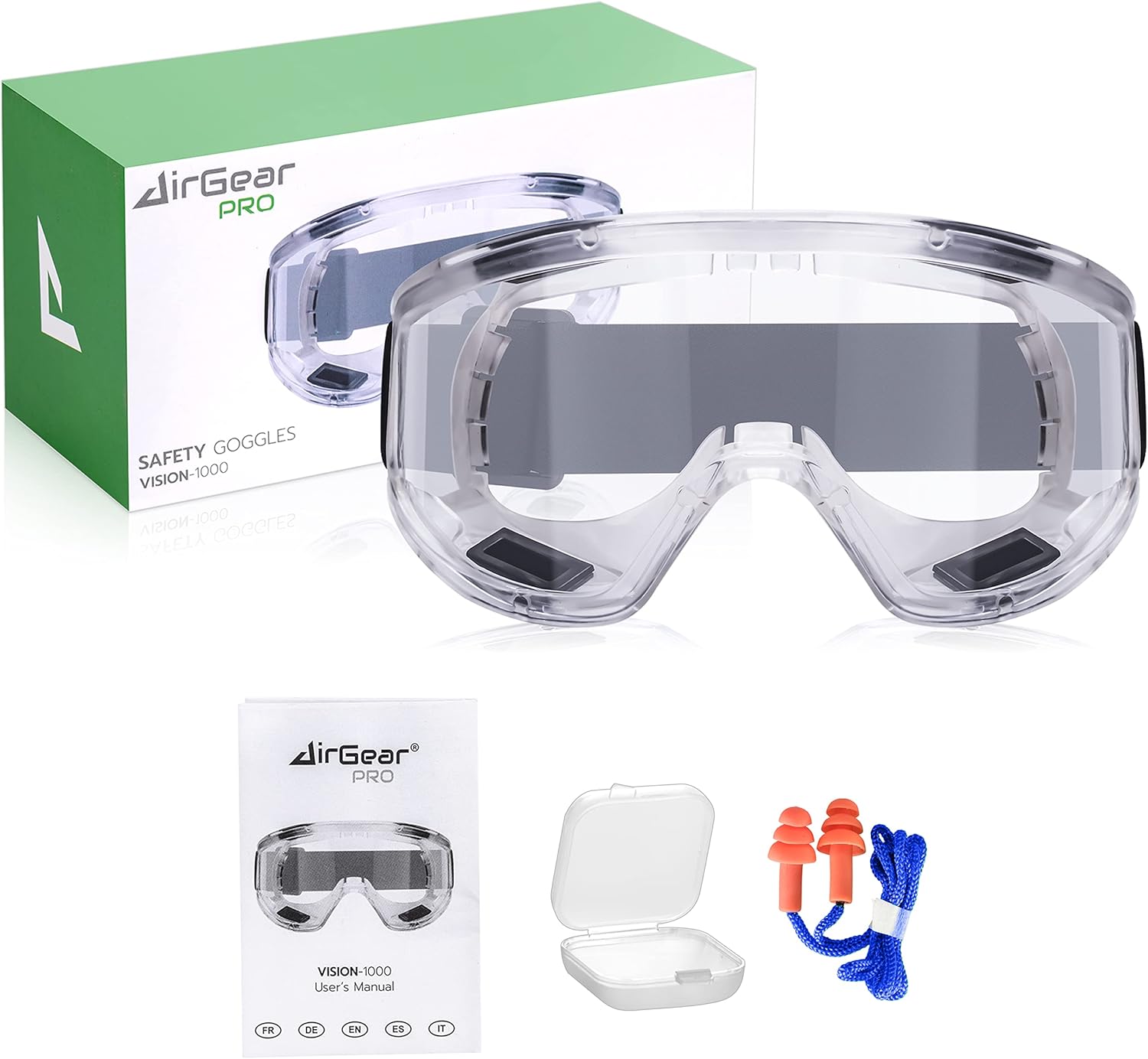 AirGearPro Vision-1000 Anti-Fog Safety Goggles | Anti-Scratch Clear Safety Glasses, Protective eyewear Ideal for DIY works