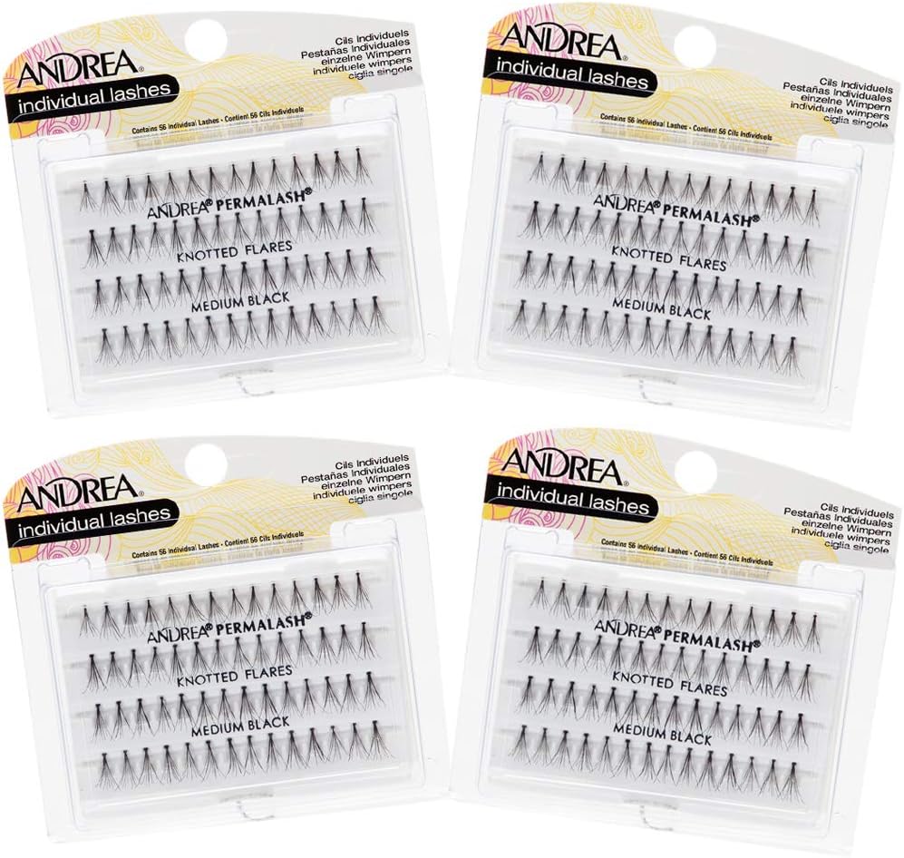 Individual Lashes Knotted Flares - Medium, Black, Lightweight DIY Lash Clusters, Natural Look Eyelash Extension, 4 Pack