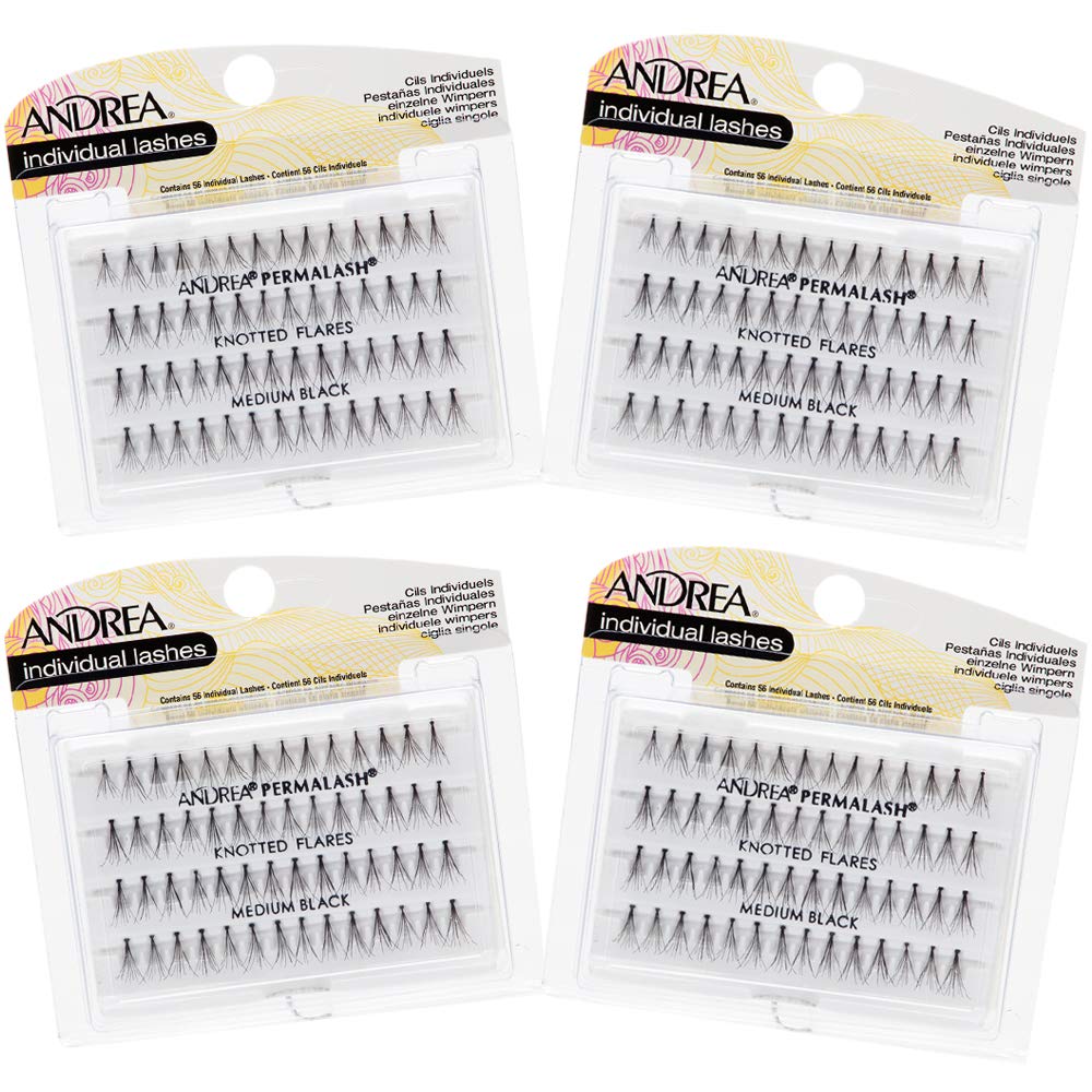 Andrea Individual Lashes Knotted Flares - Medium Black Lightweight DIY Lash Clusters Natural Look Eyelash Extension 4 Pack