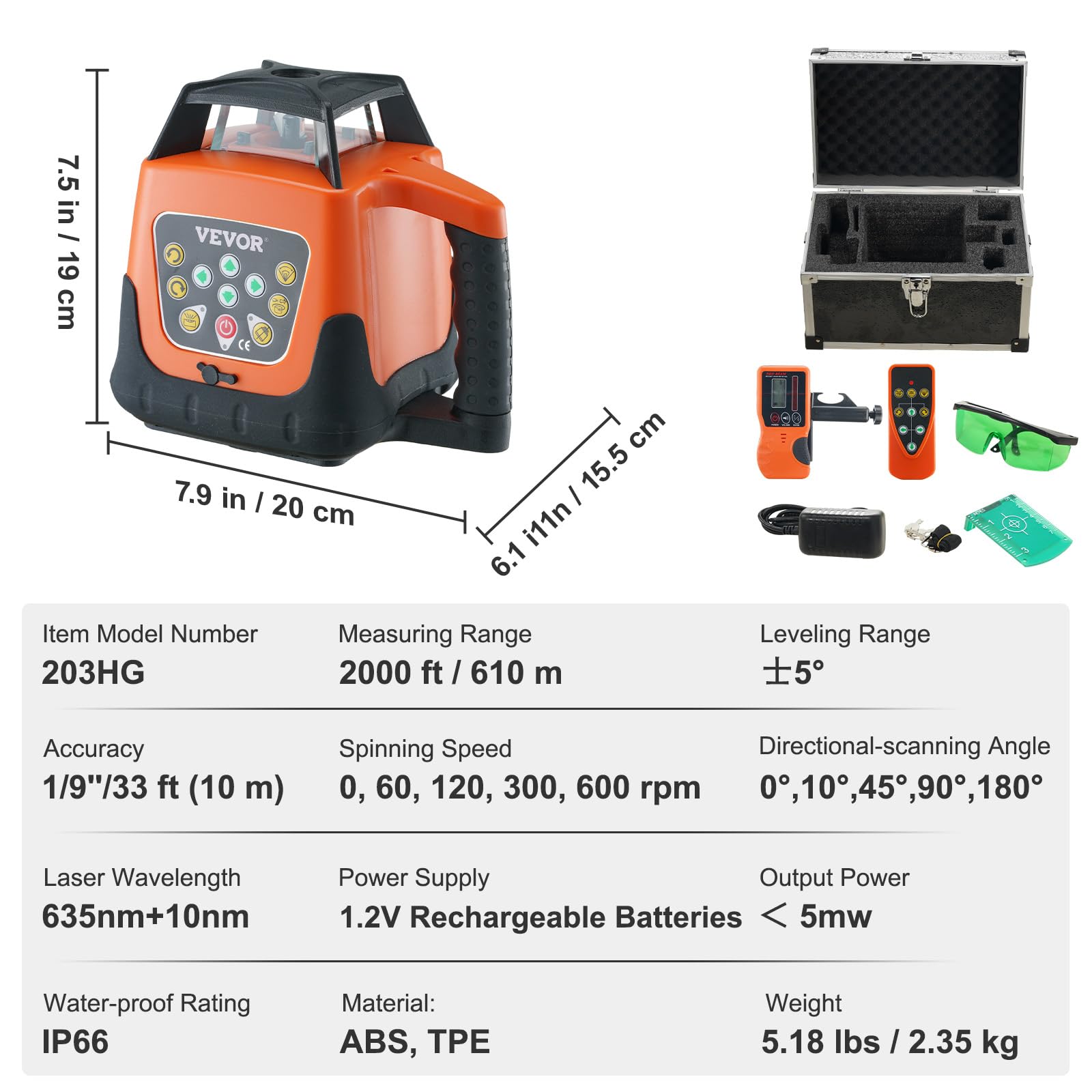 VEVOR Rotary Laser Level - 2000 ft Range -7