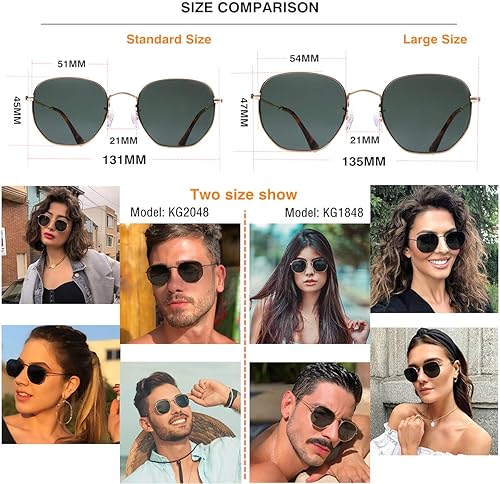 Miniatura 5 de Lentes de sol hexagonales con lente de cristal retro para hombres y mujeres, marco de metal cuadrado vintage, lentes planas, lentes de sol