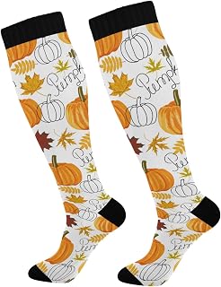 874 Crew Athletic Socks Leaves Pumpkins Autumn Calf Socks Funny Walking Socks Non Slip Dress Crew Socks For Sports Hiking Travel 40cm