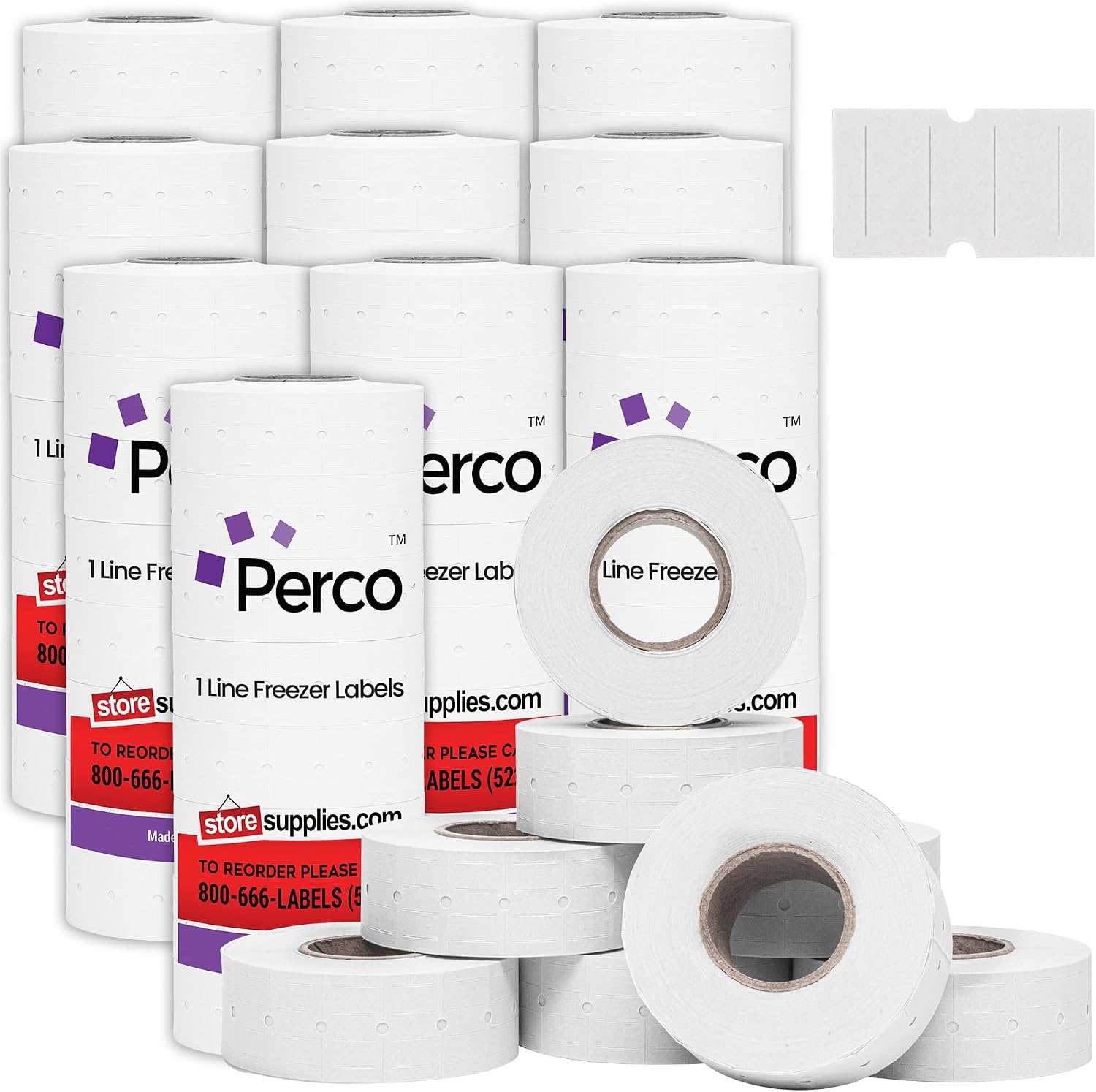 Perco 1 Line Freezer Adhesive Labels - 80,000 Blank Price and Date Gun Labels for Perco Lite, X, Plus and Pro 1 Line Price and Date Guns - 80 Rolls, 10 Sleeves - Made in USA