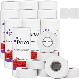 Perco 1 Line Freezer Adhesive Labels - 80 Rolls, 10 Sleeves, 80,000 Blank Price and Date Gun Labels for Perco Lite, X, Plus and Pro 1 Line Price and Date Guns - Made in USA