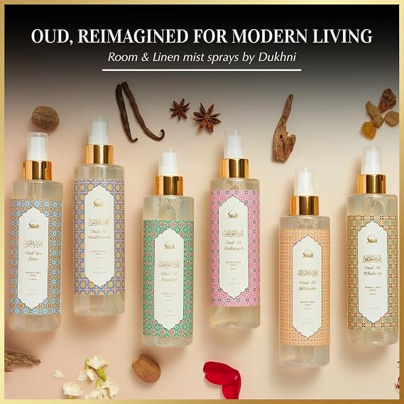 Oud Al Khaleeji Citrus Spray by Dukhni | 250ml Arabic Room Spray for Home | Basil & Citrus Air Freshener for Home, Living Room, Prayer Mats, Bed, Linen, Sofa, Car | Room Freshener, Odour Eliminator