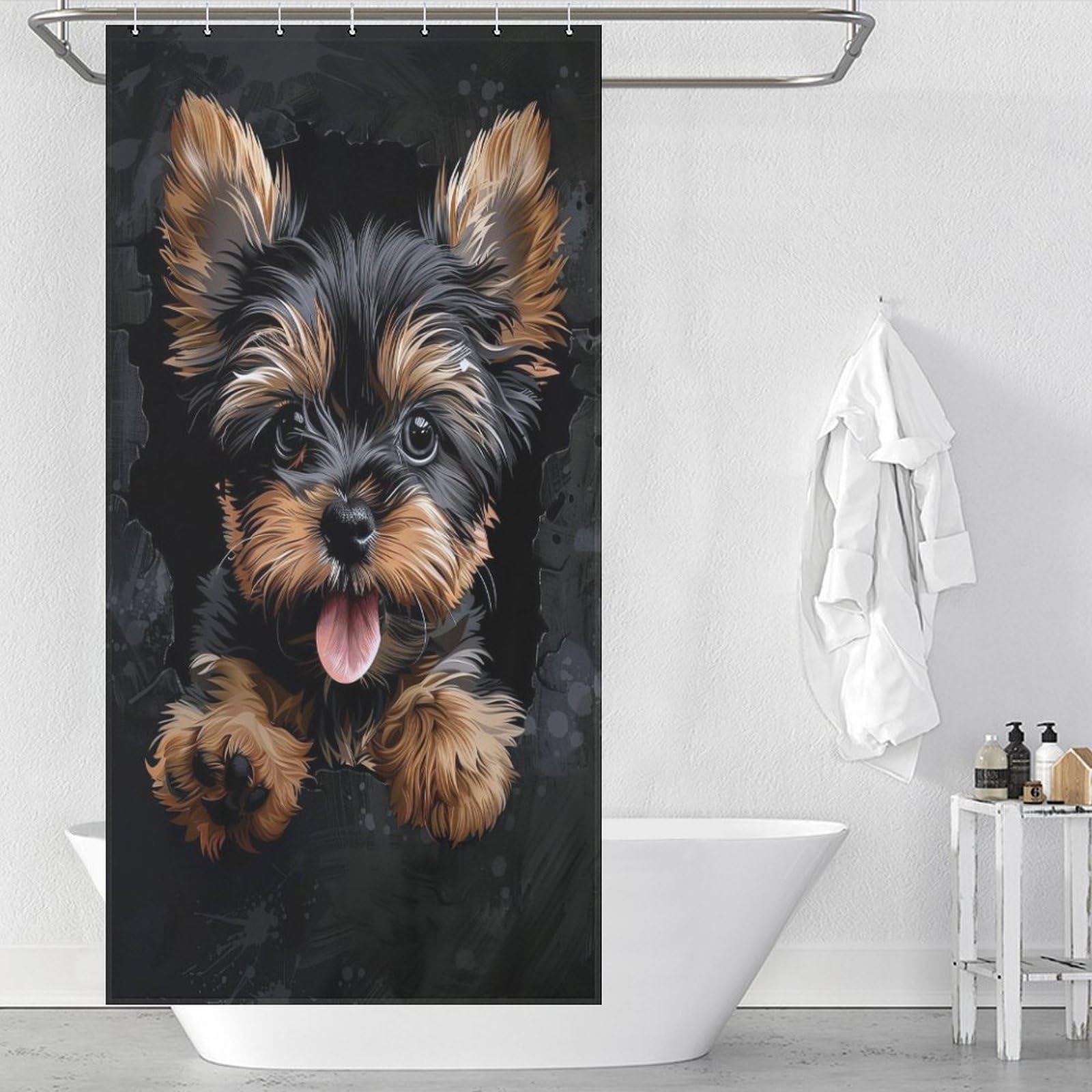 Rideau de douche Yorkshire Terrier en polyester imperméable style art moderne 90x180cm