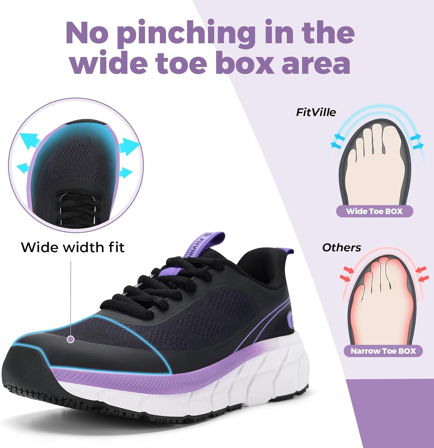 FitVille Wide Toe Box Shoes Women Comfortable Non Slip Wide Walking Shoes Women Swollen Feet Lightweight - Image 2