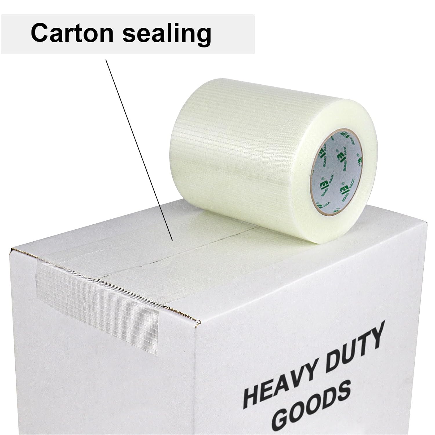BOMEI PACK Wide Fiber Reinforced Packing Tape 6 inch, Clear Heavy Duty Bi Directional Filament Strapping Tape 6Inch x 55yds 6.7Mil