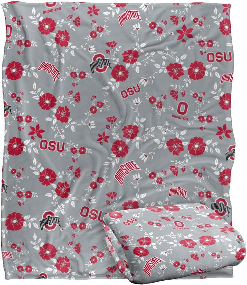 The Ohio State University Blanket, 50"x60" Floral Gray Pattern Silky Touch Super Soft Throw Blanket