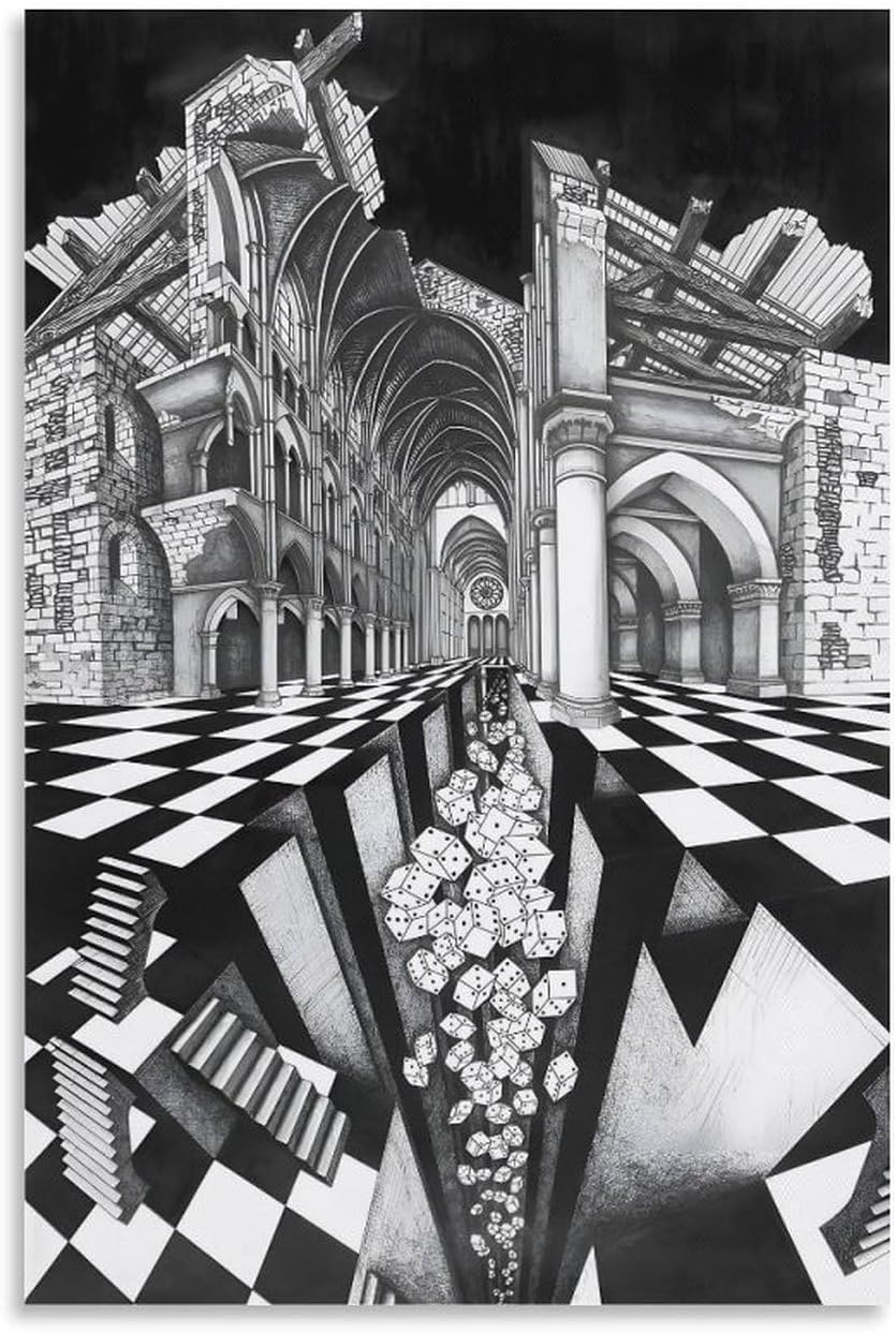 Matvsd Kohecs M.C. Escher Wall Art Retro Picture《Optical Illusion》Poster Surrealism Canvas Painting M.C. Escher Prints for Living Room Decor 30x45cm Frameless