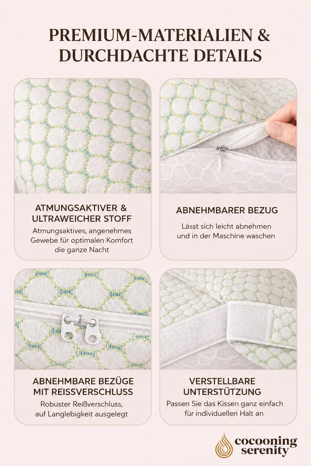 Schwangerschaftskissen XXL – Seitenschläferkissen für Schwangere – Ergonomisches Körperkissen für Bauch, Rücken und Beine – Stillkissen – Waschbarer Bezug – 180 cm