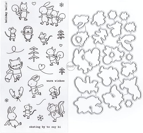 Miniatura 5 de DzIxY Juego de sellos transparentes de ardilla navideña y troqueles de corte de metal para hacer tarjetas, álbumes de recortes, suministros de