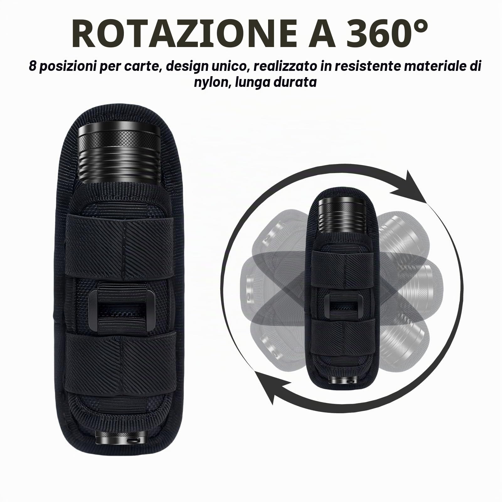 Custodia per Torcia Tascabile Girevole a 360 Gradi Con Clip per Cintura, Supporto Tattico per Attività All'aperto, Escursionismo, Caccia, Campeggio, Copertura in Nylon