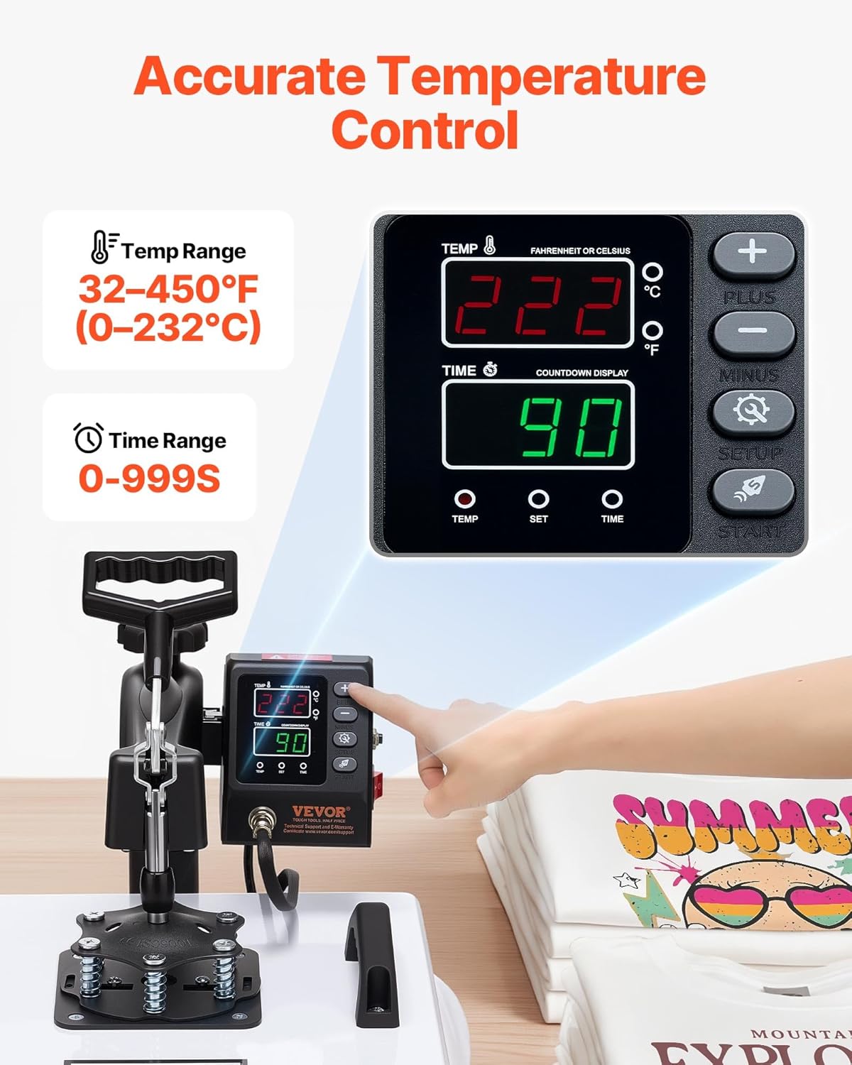 VEVOR Heat Press Machine, 15 x 15 in, 2-in-1 Multifunction, 360° Swing Away, 1200W Double Tube Fast and Even Heating, Digital Precise Control, Sublimation Press Machine for T-Shirts, Hats, Caps