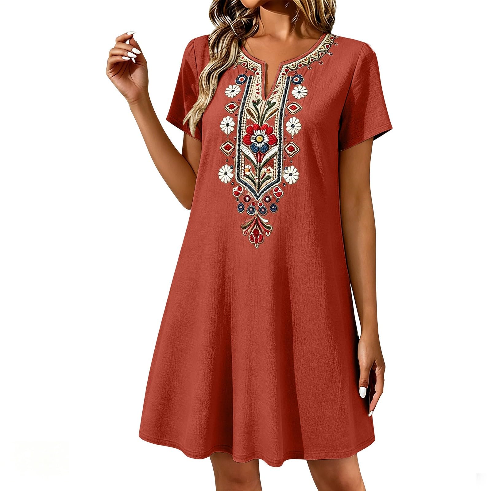 Vestidos de mujer de verano midi aireados vestidos de verano ligeros hasta la rodilla vestido de playa vestido informal midi vestido bohemio suelto vestido de playa sin mangas cuello redondo