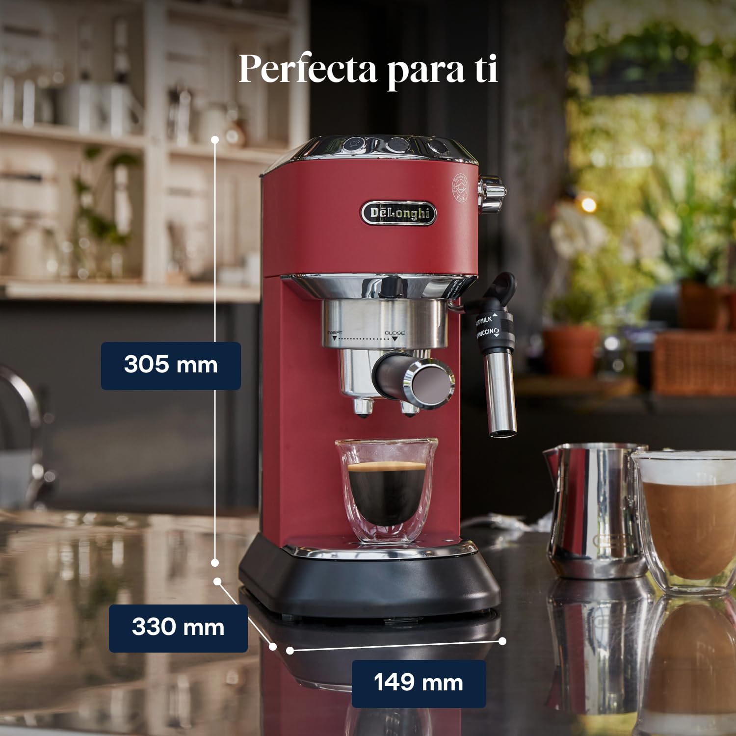 De'Longhi Dedica - Cafetera de Bomba de Acero Inoxidable para Café Molido o Monodosis, Cafetera para Espresso y Cappuccino, Depósito de 1.3 Litros, Sistema Anti-goteo, EC685.R, Rojo — view 9