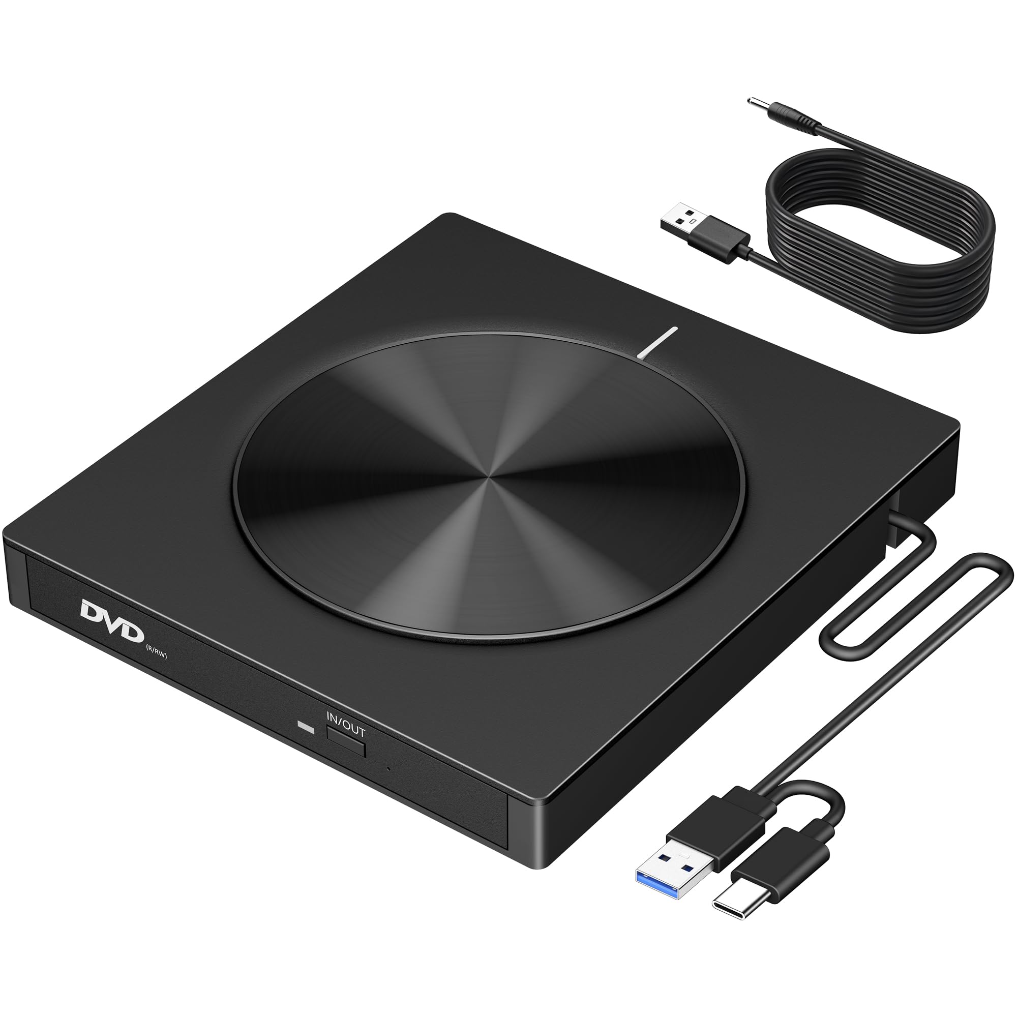 Lettore DVD CD esterno USB 3.0 & USB-C, unità ottica ultra sottile con 2 porte USB e lettore di schede SD/TF, Plug & Play External DVD Drive per laptop, PC, desktop, Windows, Mac, Linux