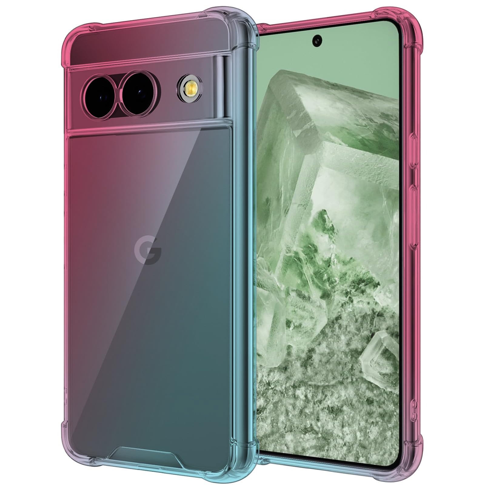 KIOMY Case for Google Pixel 8a Shockproof Bumper Protective Cover Hybrid Design Hard PC Back + Flexible TPU Raised Bezel Slim Fit with Airbags Corners Pink Green Gradients Colors