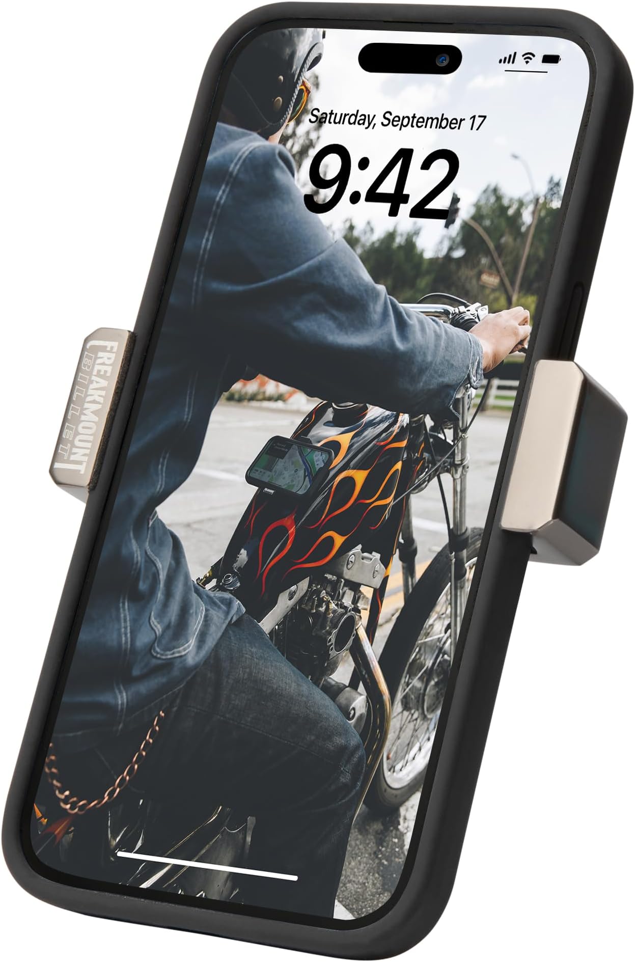 FREAKMOUNTMagnetic Motorcycle Phone Mount - Harley Davidson Accessories - Premium Billet Aluminum Holder for Gas Tank or Any Magnetic Surface, High-Speed Magnets - Fits Most Phones, Carbon Grey