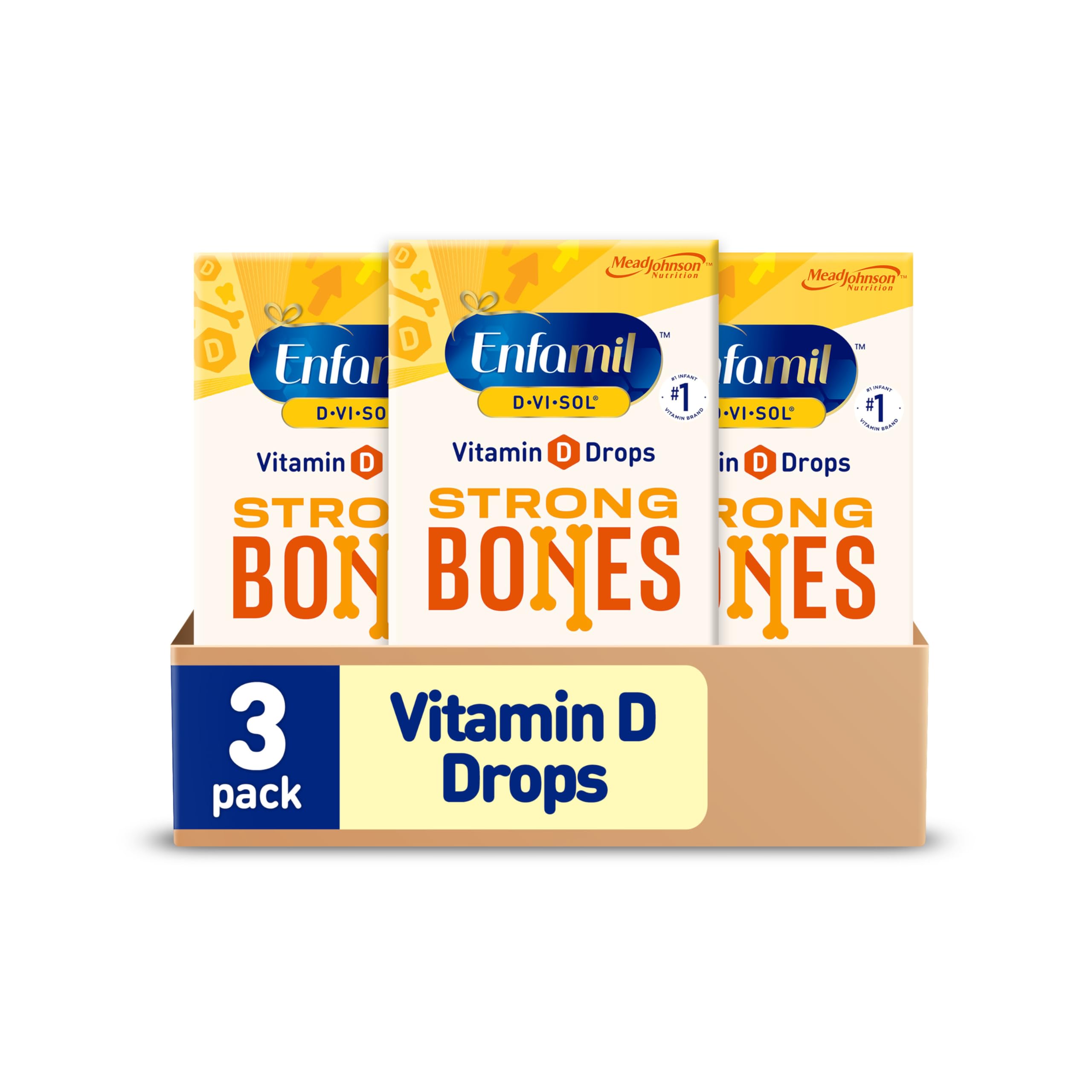 Enfamil Baby Vitamin D-Vi-Sol Vitamin D Liquid Supplement Drops for Infants, Supporting Strong Teeth & bones in Newborn Babies, Easy-to-Use, Gluten-Free, 50 mL Dropper Bottle, Pack of 3