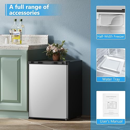 Miniatura 7 de COWSAR Mini refrigerador de 2.6 pies cúbicos con congelador, refrigerador compacto de una sola puerta, 7 ajustes de temperatura ajustable, 2