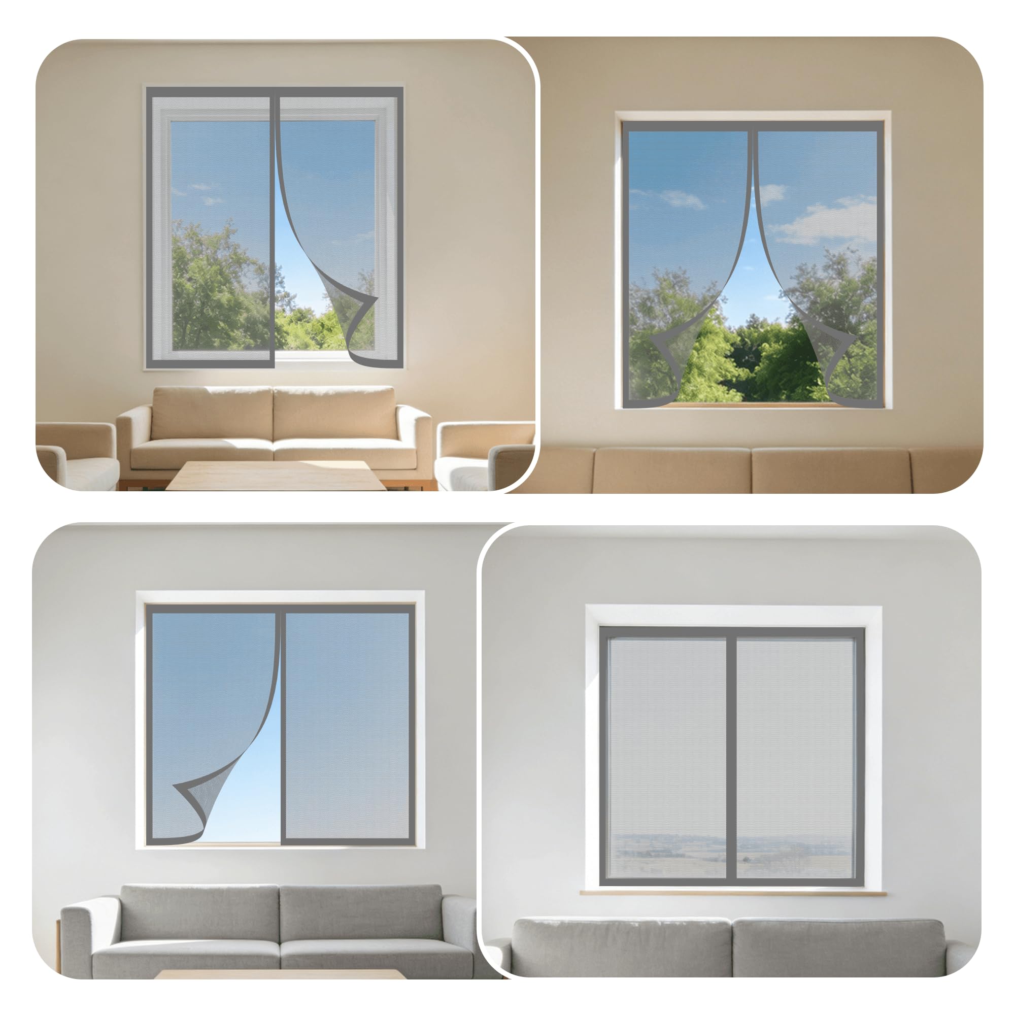 Zanzariere Magnetiche 175 x 160 cm Varie Taglie Zanzariera Autoadesiva Finestre Senza Foratura e Silenziosa per Finestre Qualunque Piccole Grandi, Grigio
