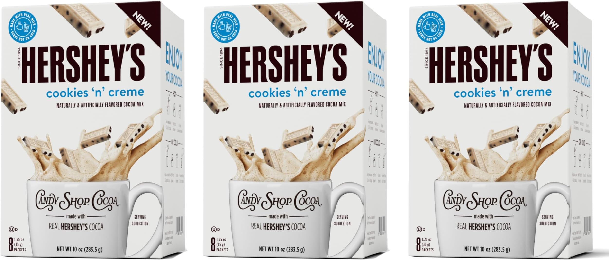 Cocoa HERSHEY'S COOKIES 'N' CREME Cocoa Mix, Hot Chocolate, Make Hot or Iced Cocoa, Made With Real Milk, Gluten Free, 1.25 oz Packet (24 count)