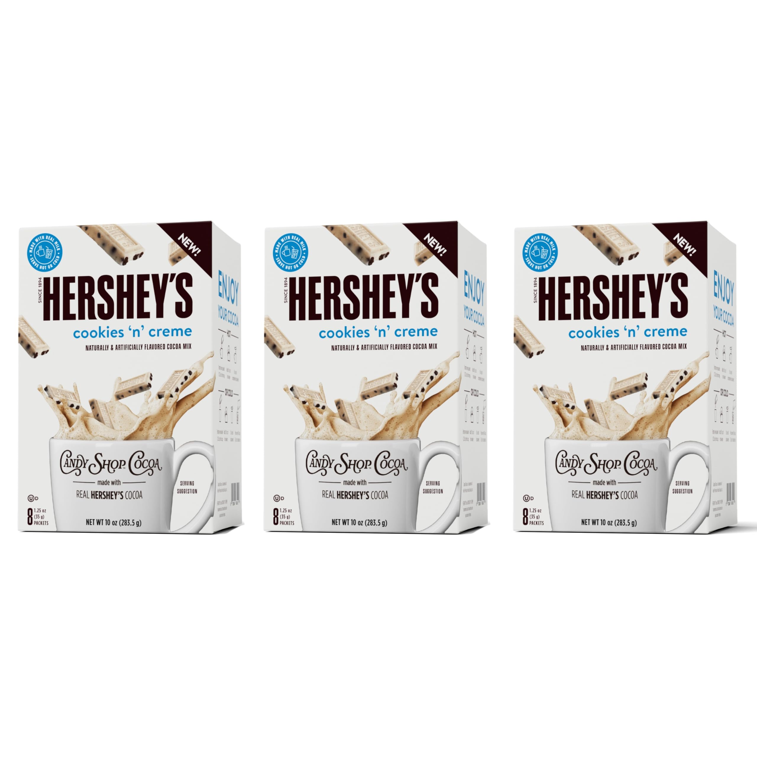Candy ShopCocoa HERSHEY'S COOKIES 'N' CREME Cocoa Mix, Hot Chocolate, Make Hot or Iced Cocoa, Made With Real Milk, Gluten Free, 1.25 oz Packet (24 count)