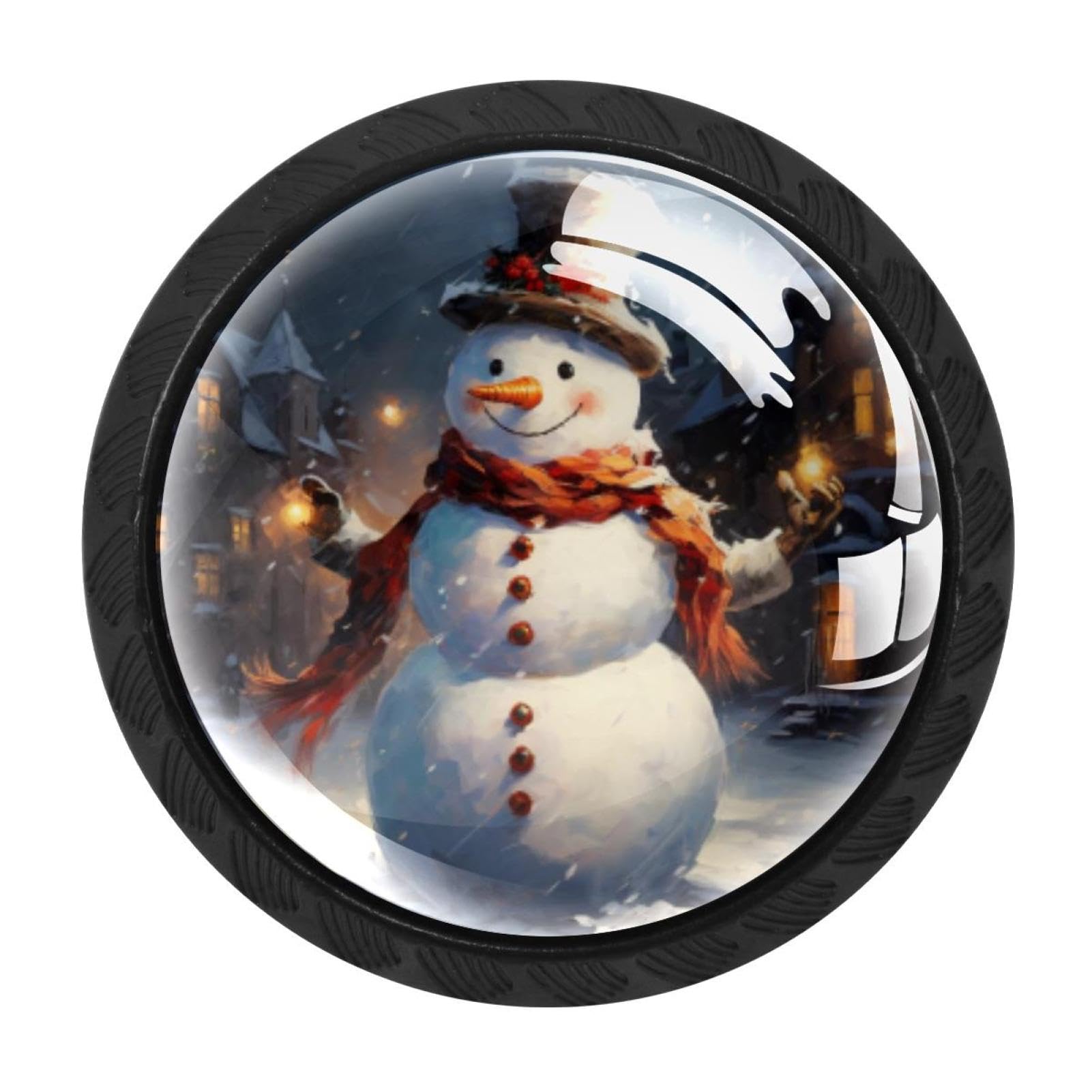 CHENZZZZ 4 Pieces Retro Christmas Snowman Drawer Knobs, 35mm Black Cabinet Knobs, Drawer Pulls and Knobs, Dresser Drawer Knobs, Cabinet Hardware Kitchen Cabinet Knobs