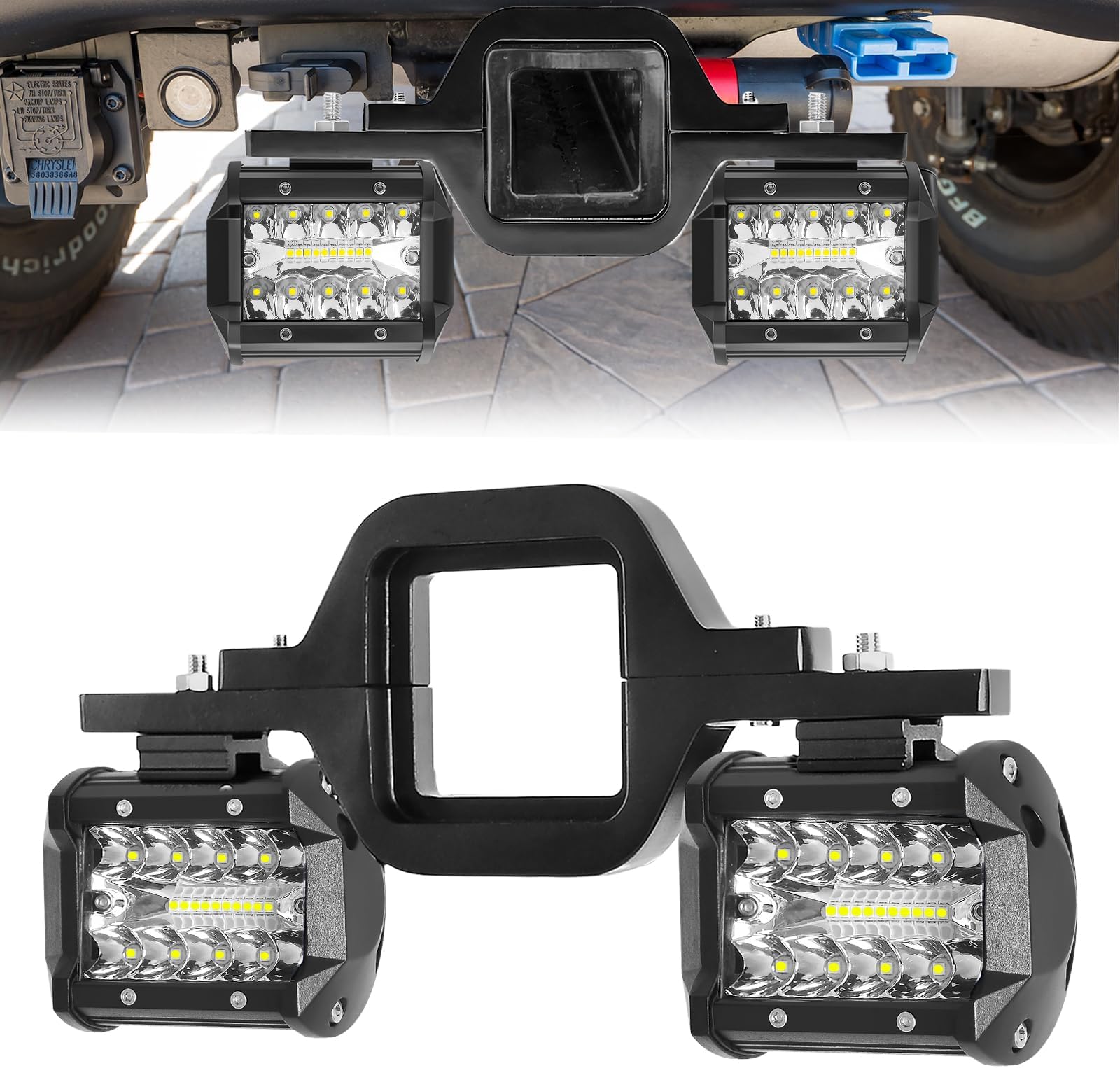 EBESTauto 4 Inch LED Work Lights with 2.5 Inch Trailer Hitch Mounting Brackets for Truck Trailer SUV Pickup, Compatible with Hitch Light Bar