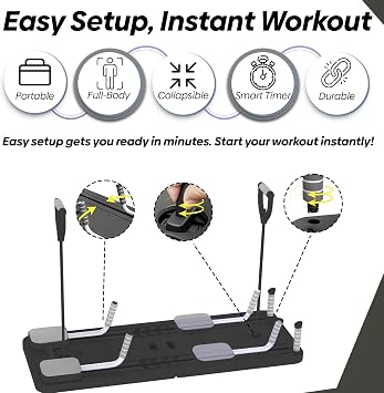 Upgraded Pilates Reformer Board, Foldable 5 in 1 Pilates Machine, Multifunctional Full Body Workout Trainer Auto Rebound, Strength & Balance Ab Roller Training for Home & Gym