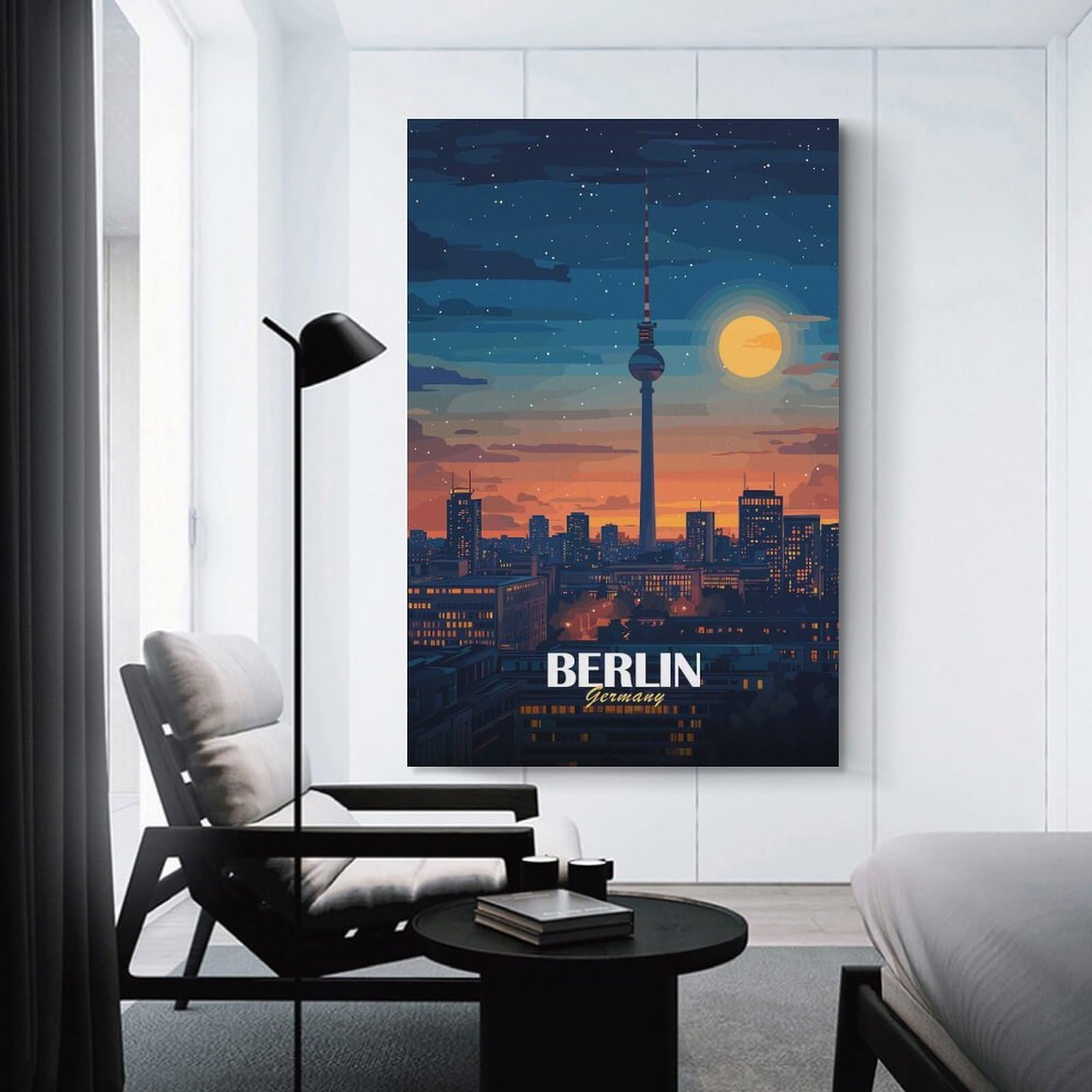 Junmoney Berlin, Germany Cityscape at Night Wall Picture Print 24x36inch(60x90cm), for Apartment Walls, Studios Or Work Areas, A Simple Refresh for Blank Walls