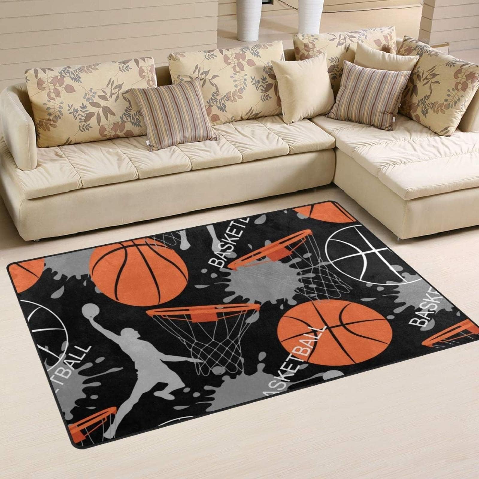 Tapis de enfant sport de terrain de basket créatif paillasson intérieur