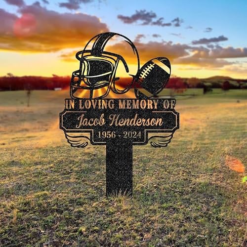 Personalized Memorial Plaques - American Football Player Grave Markers - Football Lovers Memorial Gift - Metal Garden Stakes - Sympathy Gifts for Loss of Loved One. (American Football)