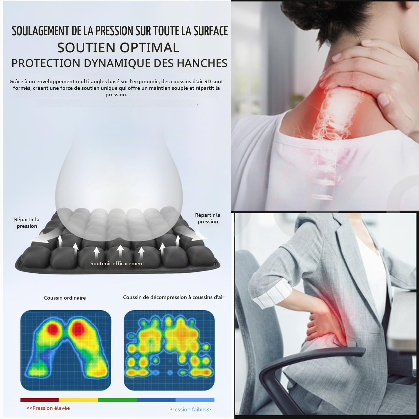 LINPING Coussin de siège orthopédique ergonomique, trou de voyage gonflable, soulagement des douleurs au coccyx et pour plus de confort d'assise, confort ergonomique pour voiture, bureau